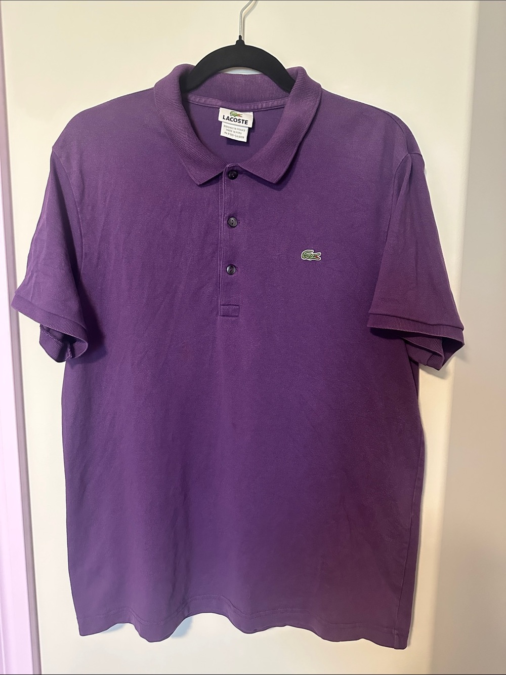 Lacoste Men’s Deep Purple Pique Polo with Green Crocodile size 6/XL